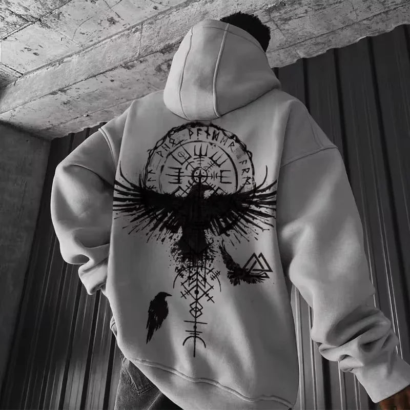 Viking-Inspired Printed Hoodie - Casual Everyday Wear