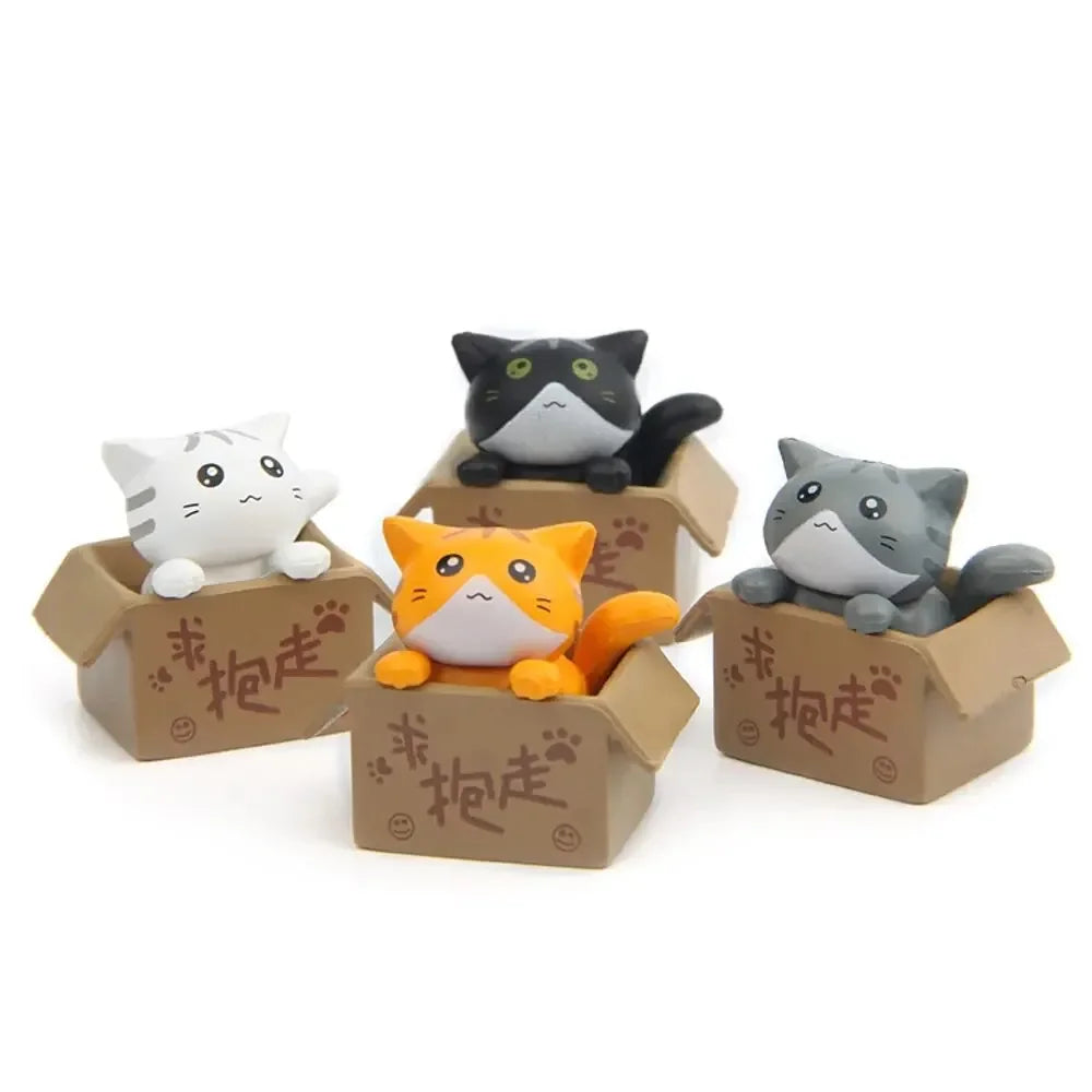 Mini 4pcs Cat Figurine Set - Cute Kitten Statues for Home, Garden, and Kids' Room Décor