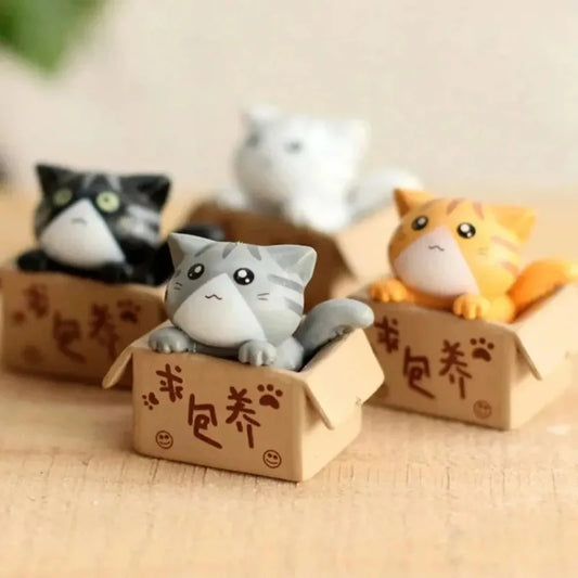 Mini 4pcs Cat Figurine Set - Cute Kitten Statues for Home, Garden, and Kids' Room Décor