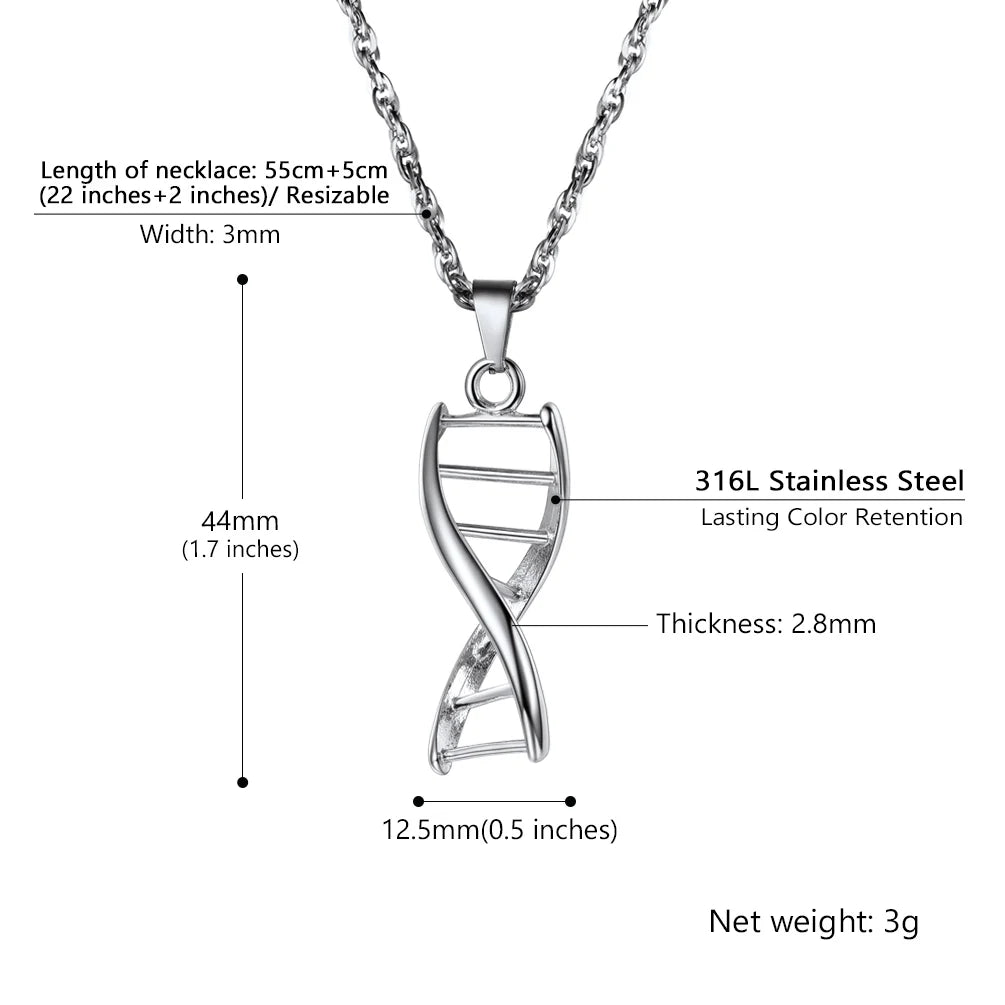 Stainless Steel DNA Pendant - Unique Molecular Design Necklace