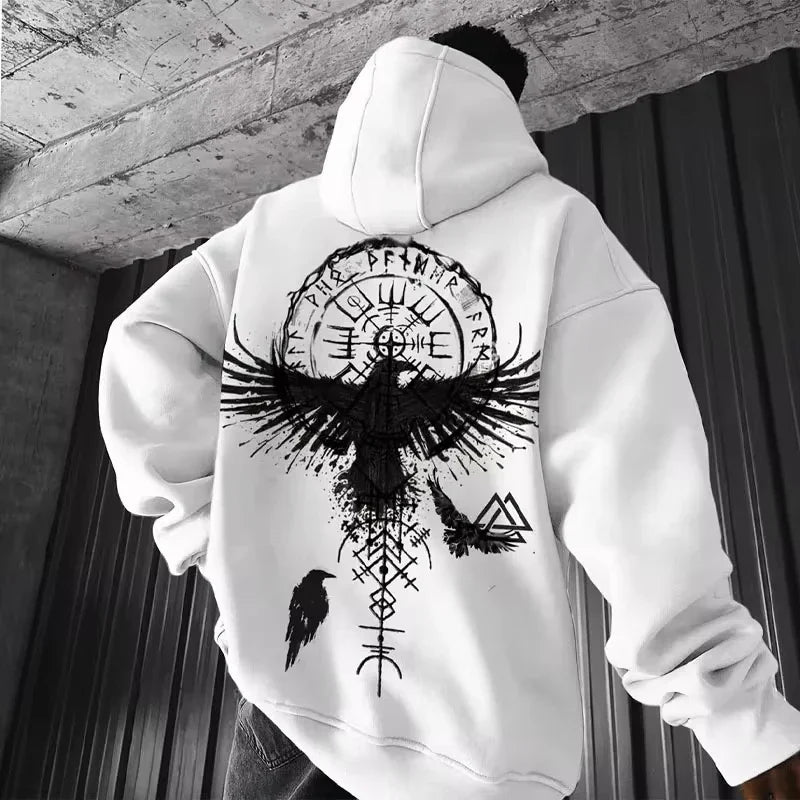 Viking-Inspired Printed Hoodie - Casual Everyday Wear