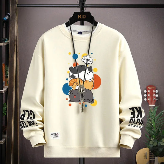 Khaki O Neck Harajuku Sweatshirt - Casual Japanese-Inspired Style