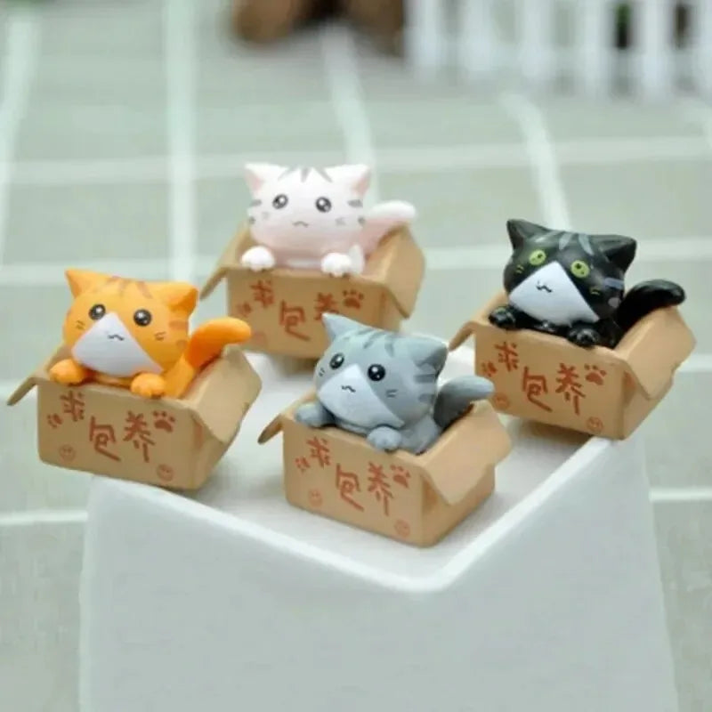 Mini 4pcs Cat Figurine Set - Cute Kitten Statues for Home, Garden, and Kids' Room Décor